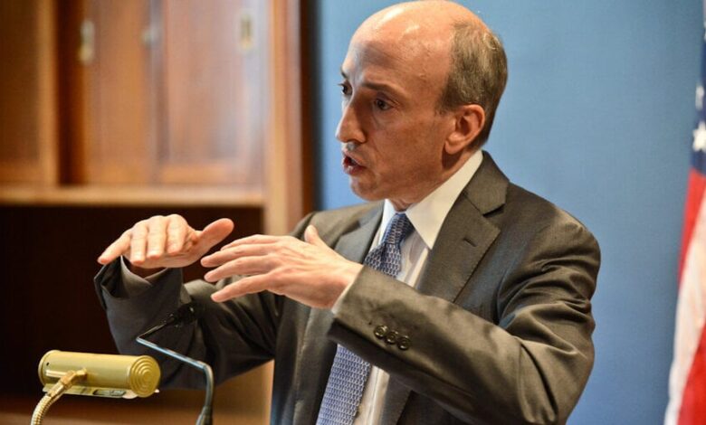 Departing SEC Chairman Gary Gensler criticizes cryptocurrencies again, but says bitcoin is different.