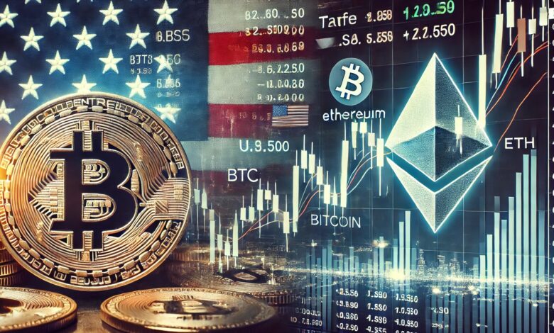 Bitcoin and ethereum move in Lockstep with American stocks where the concerns of tariffs are on the markets